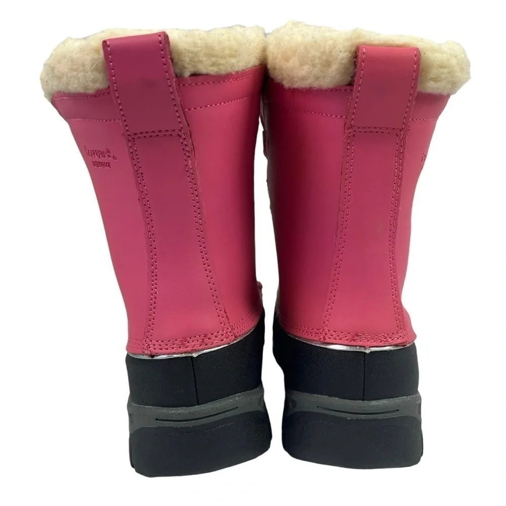 Bearpaw Youth Girls Waterproof Snow Boots Pink Black Sherpa Lined Size 5